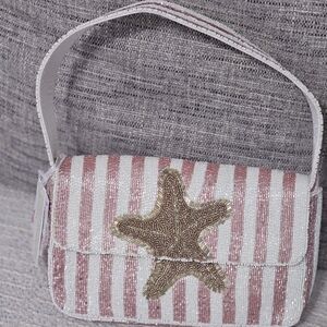 Striped Pink and Gold Starfish Women's Bag